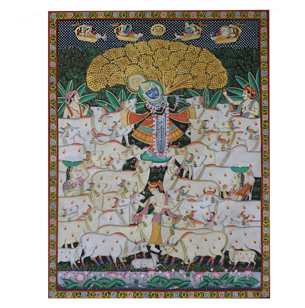 Hand-Painted Shrinathji Gopal Pichwai Painting | Sacred Cow Theme Artwork