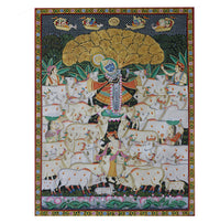 Hand-Painted Shrinathji Gopal Pichwai Painting | Sacred Cow Theme Artwork