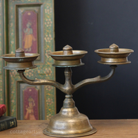 Brass Vintage Kavara Vilakku – 3 Branched Traditional Oil Lamp