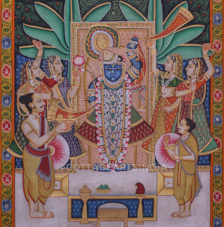 Shrinathji in Chandra Ratri Seva – Moonlit Nathdwara Pichwai