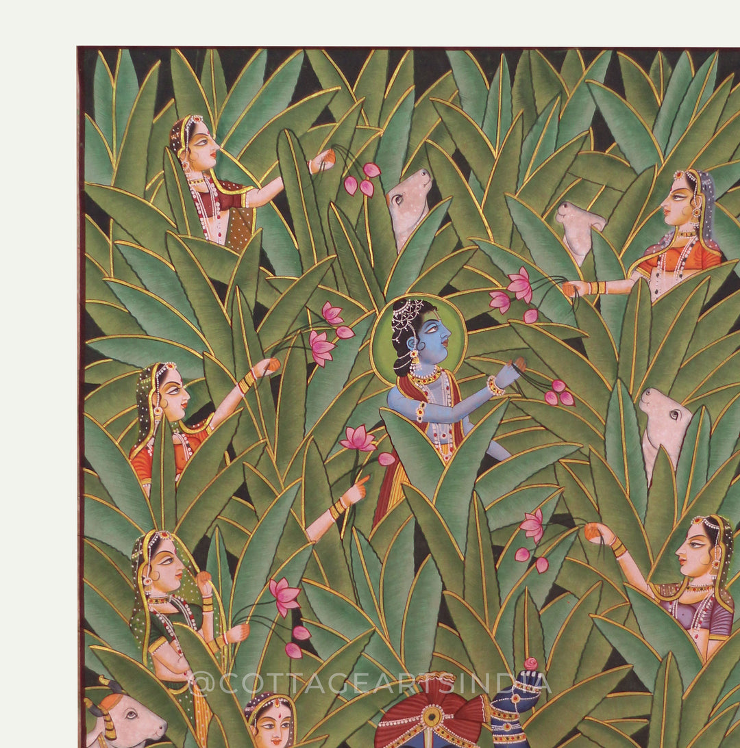 Traditional Pichwai Painting -Shrinathji in Nidhivan Leela