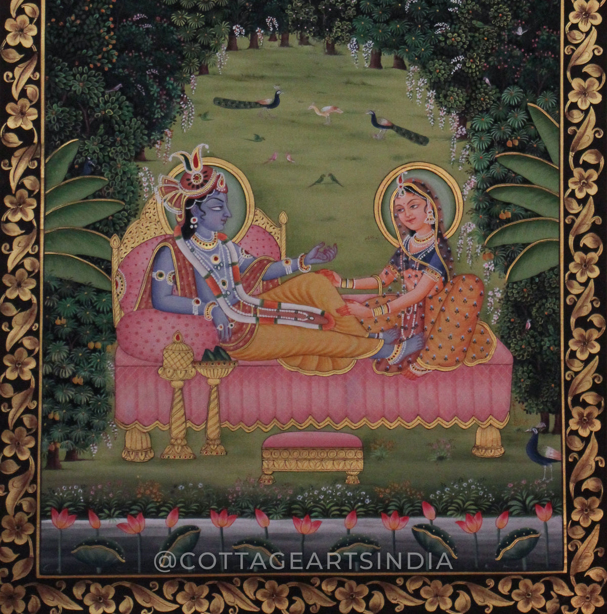 Pichwai Painting - Shrinathji and Swaminiji in Moonlit Vihar Leela