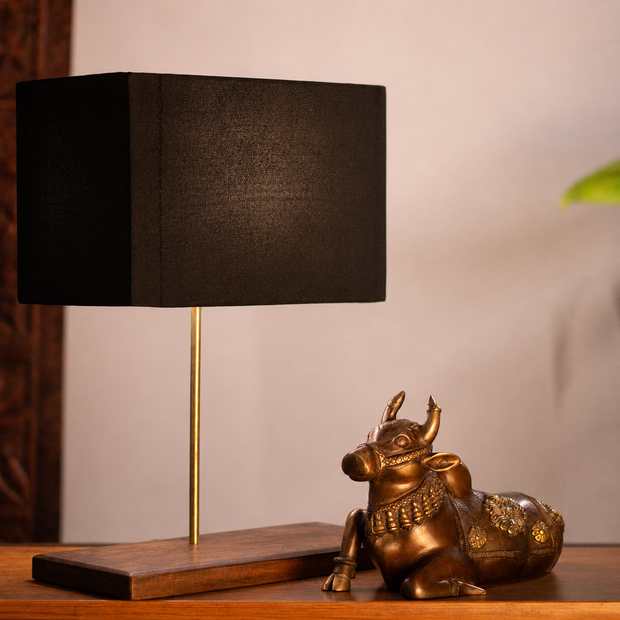 Handcrafted Nandi Bull Table Lamp | Shiva Inspired Decorative Wooden Base Lighting