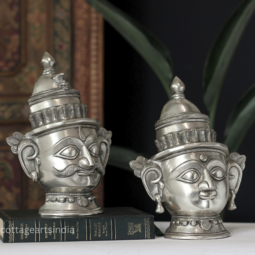 Silver Finished - Brass Shiva And Gauri Mukhlingam Mask