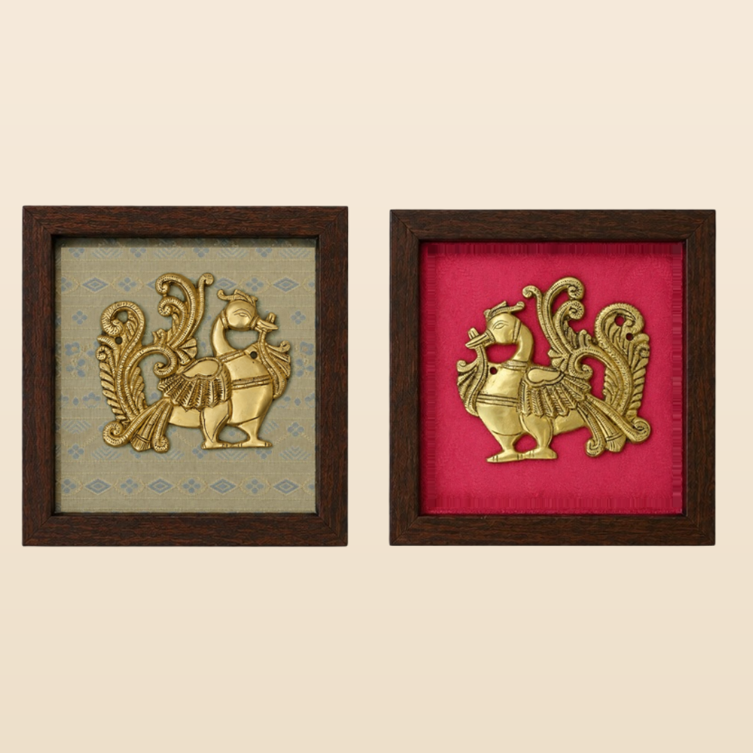 Set of Nine Brass Figurines Wooden Wall Frames