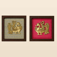 Set of Nine Brass Figurines Wooden Wall Frames