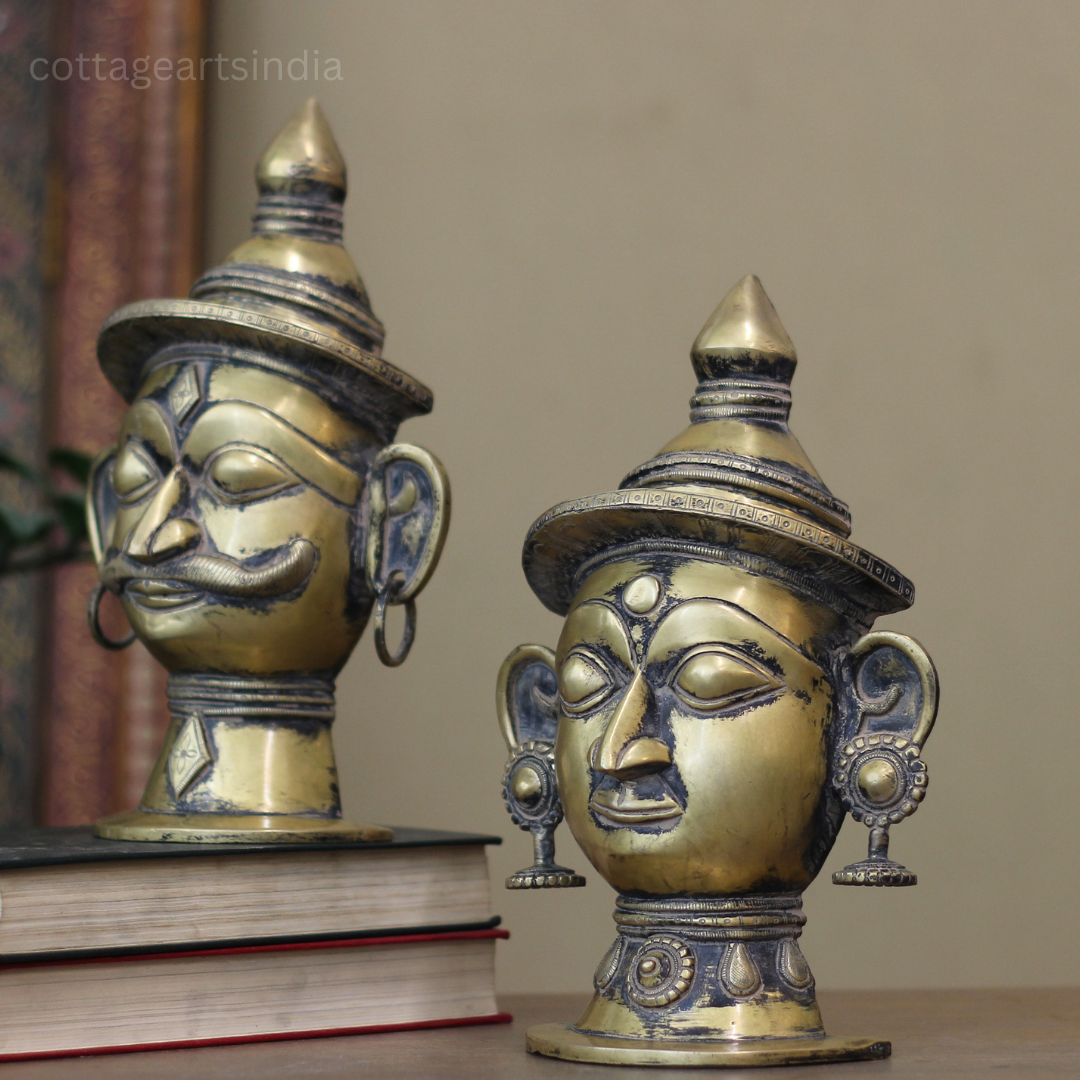Brass Mukhlingam Set Antique Finish-Shiva and Gauri 9.5"