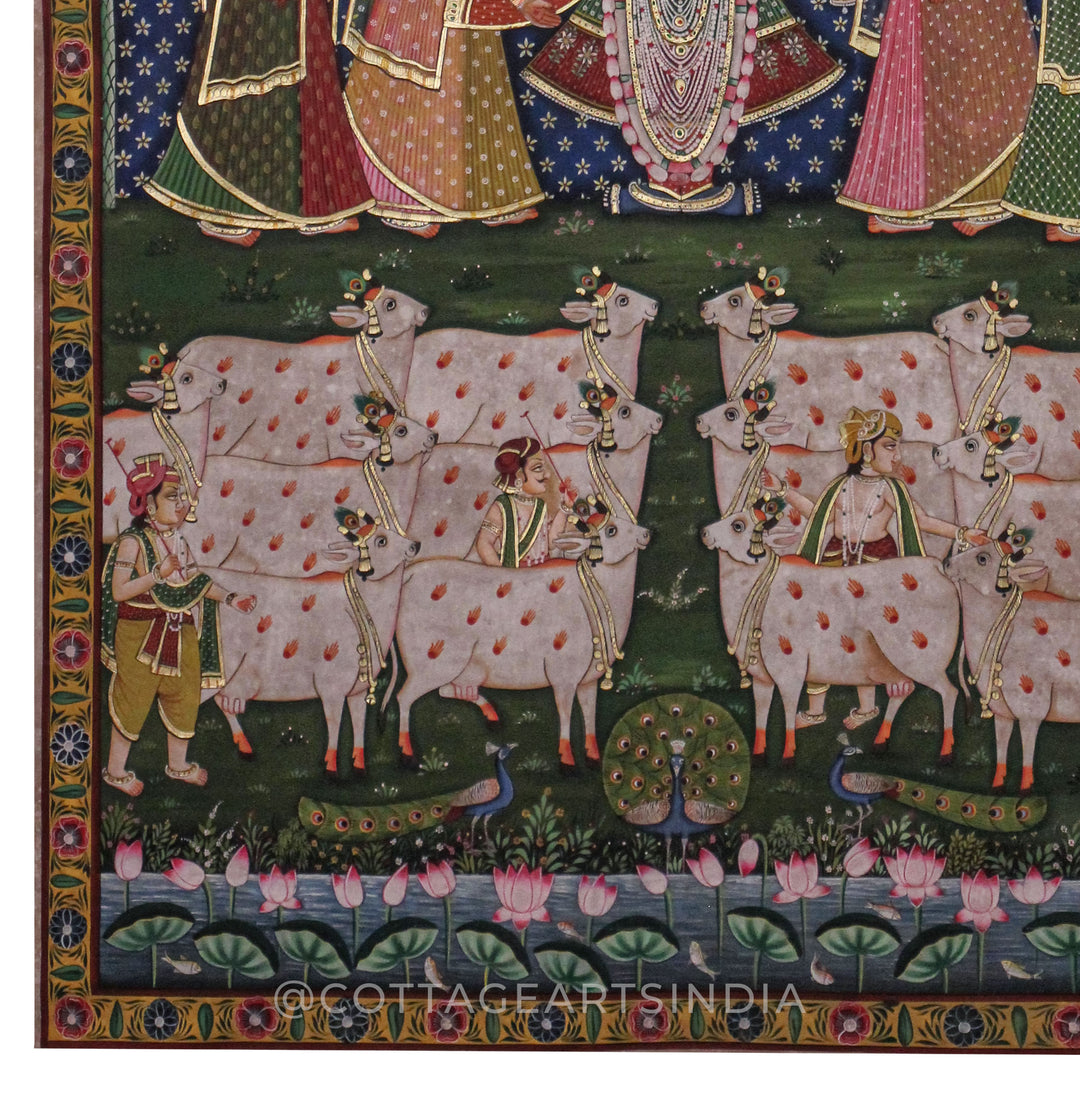 Raas Leela of Shrinathji with Gopis and Sacred Cows -Traditional Pichwai Painting