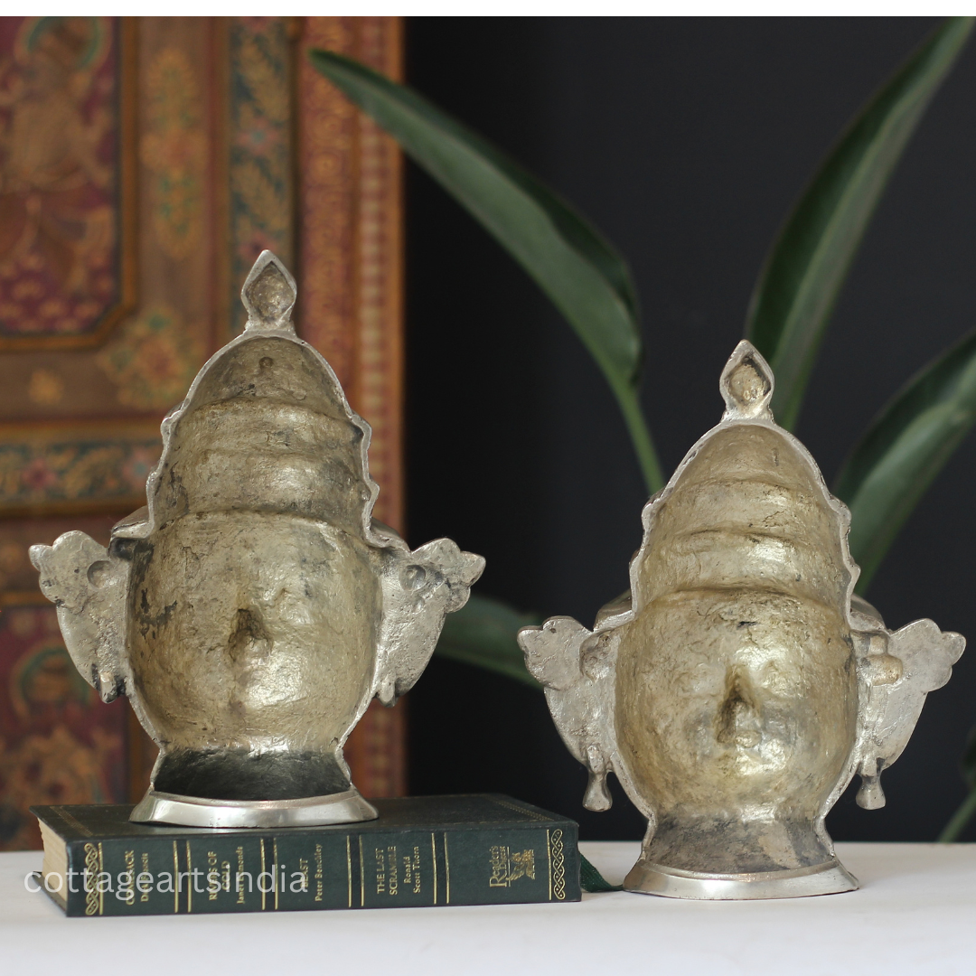 Silver Finished - Brass Shiva And Gauri Mukhlingam Mask