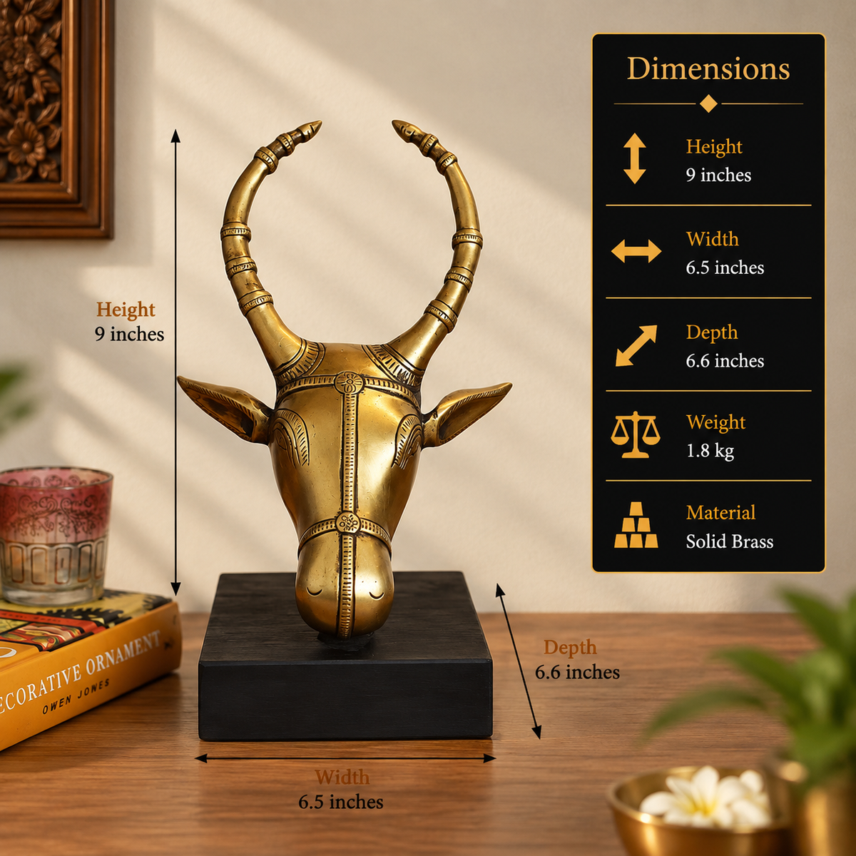 Brass Bull Head Table Decor Small