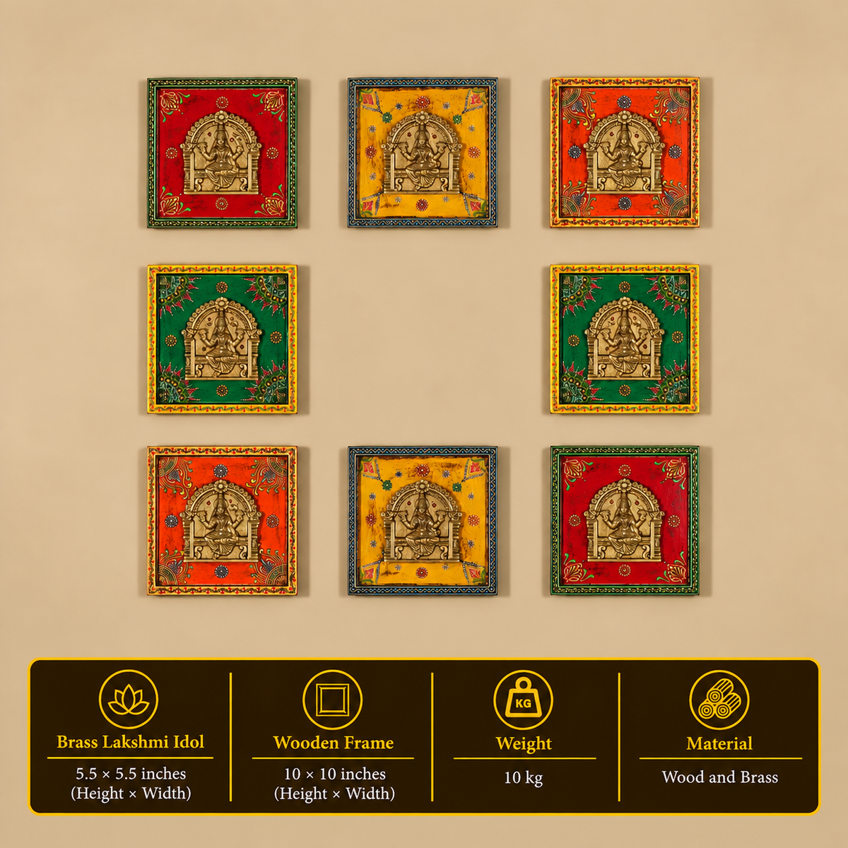 Brass Ashta Lakshmi Wooden Frame (Set of 8 Lakshmi)