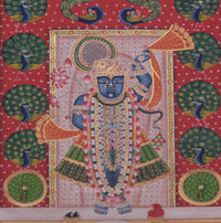Shrinathji Pichwai Painting with Peacock Motif