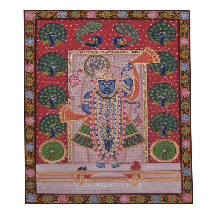 Shrinathji Pichwai Painting with Peacock Motif