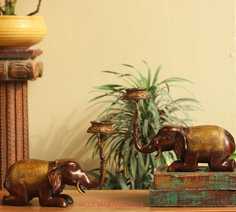 Brass Elephant Welcome Diya Pair