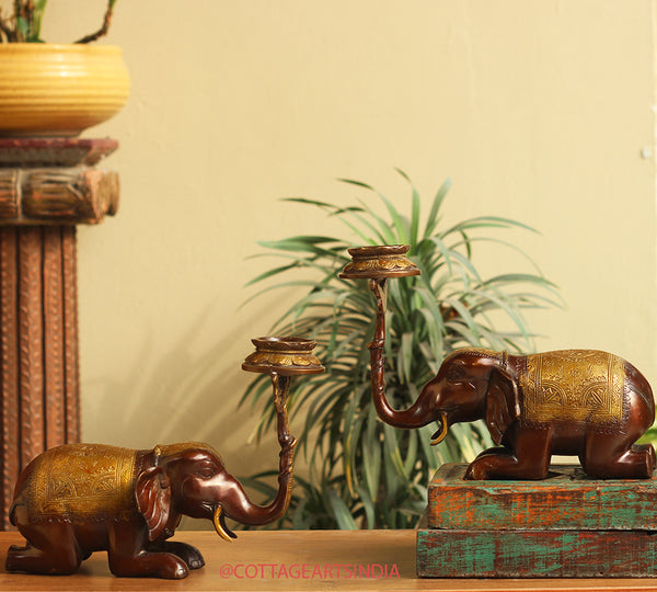 Brass Elephant Welcome Diya Pair