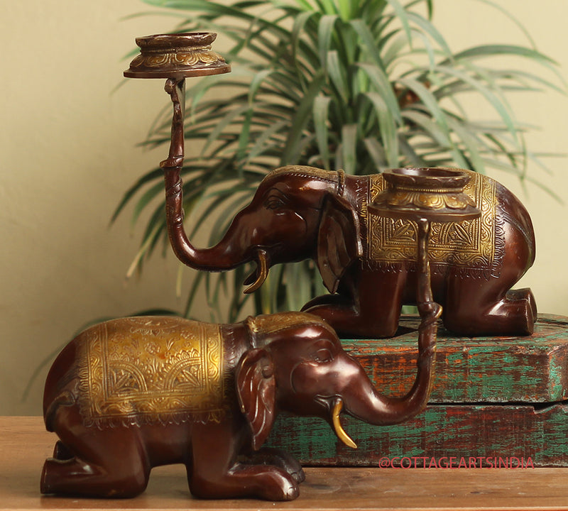 Brass Elephant Welcome Diya Pair