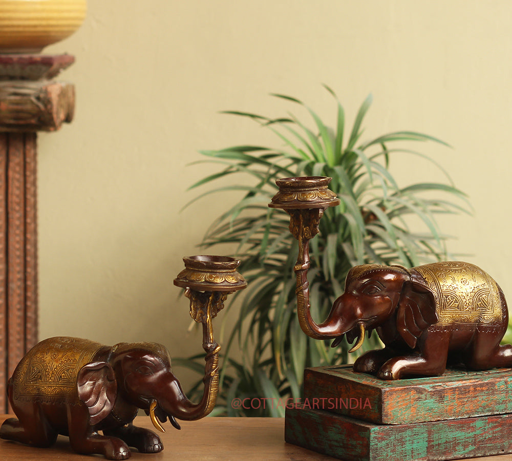 Brass Elephant Welcome Diya Pair
