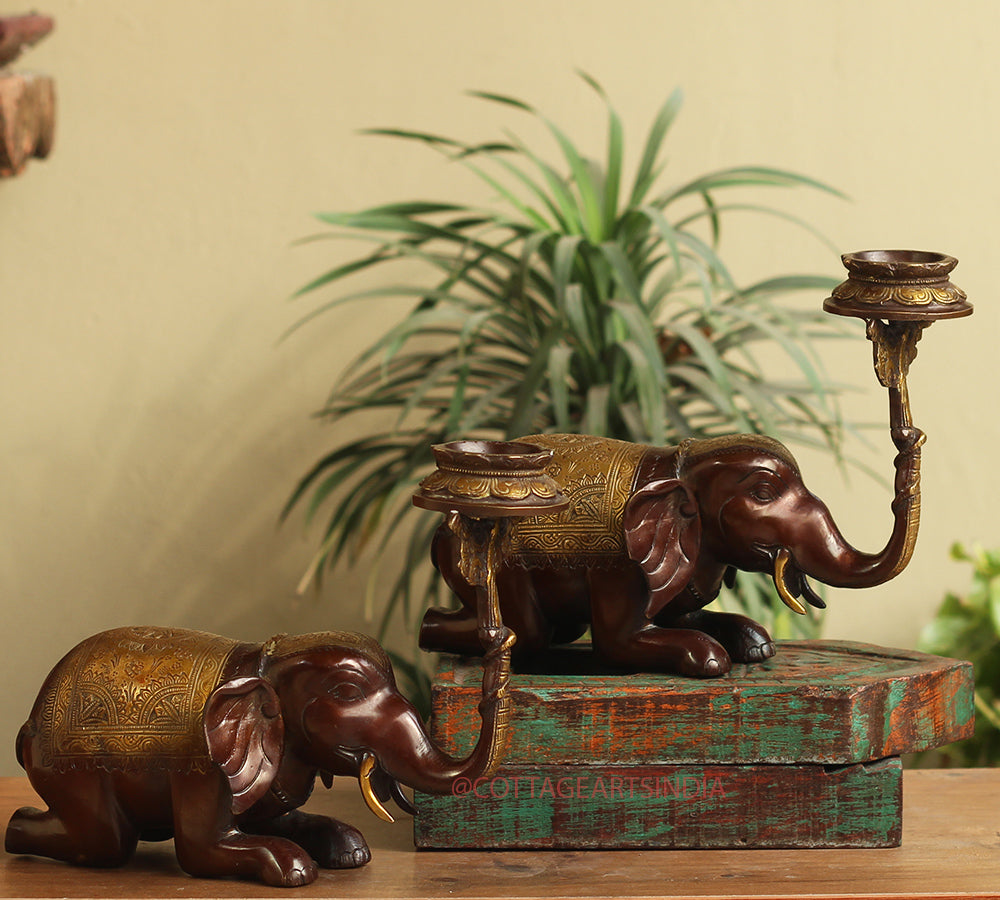 Brass Elephant Welcome Diya Pair