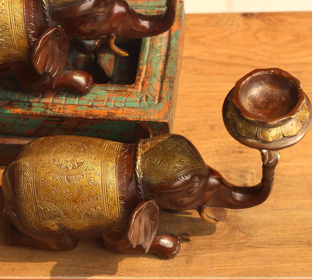 Brass Elephant Welcome Diya Pair
