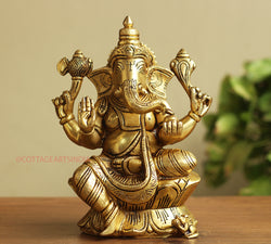 Brass Ganesh Sitting 8 inches on