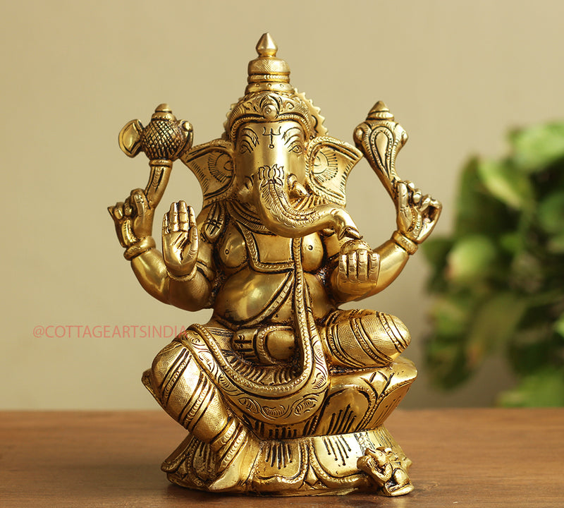 Brass Ganesh Sitting 8 inches on