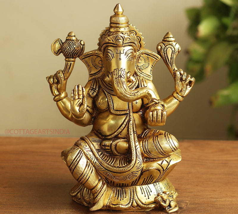 Brass Ganesh Sitting 8 inches on