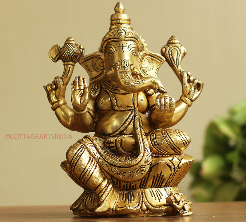 Brass Ganesh Sitting 8 inches on