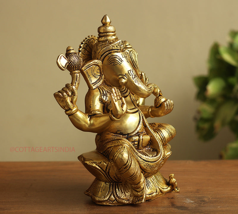 Brass Ganesh Sitting 8 inches on