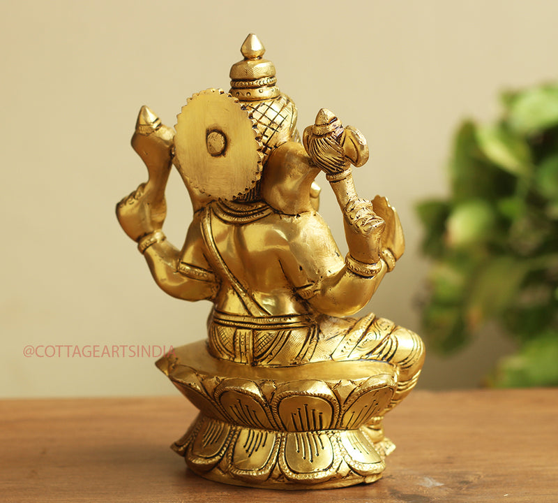 Brass Ganesh Sitting 8 inches on