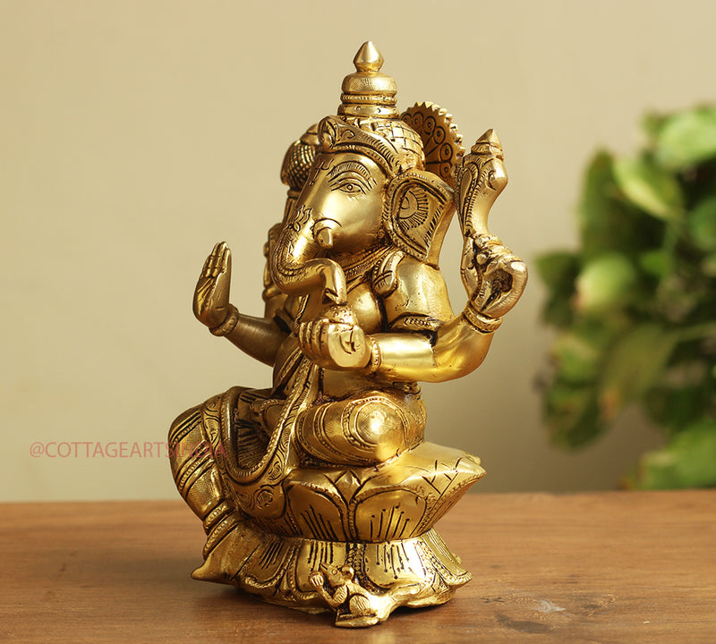 Brass Ganesh Sitting 8 inches on