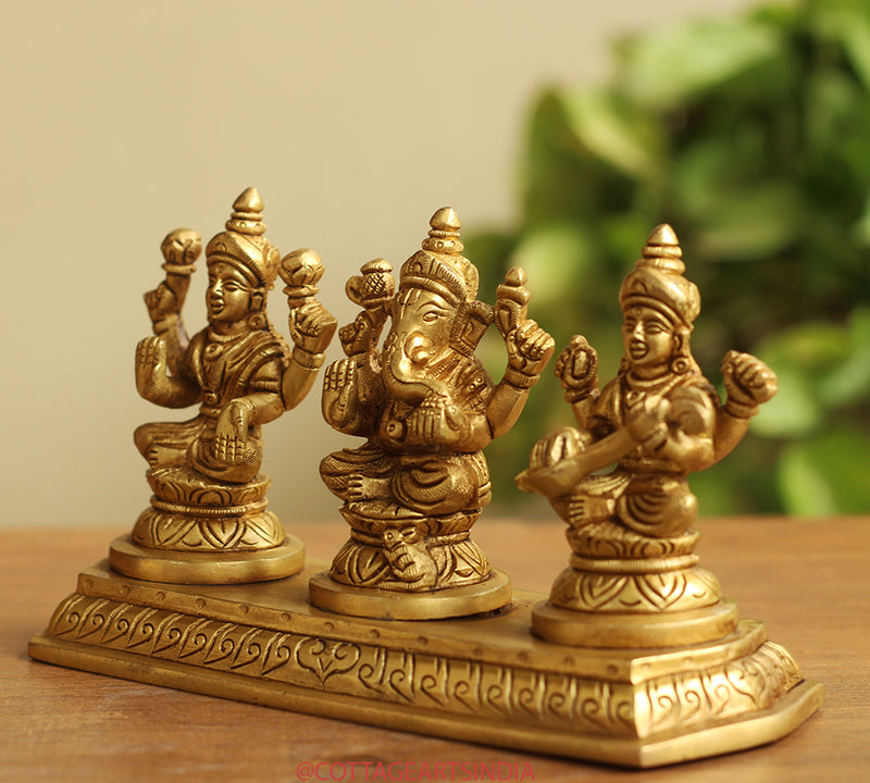 Brass Laxmi Ganesh Saraswati Sitting 4"
