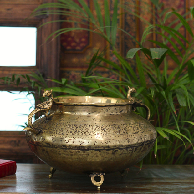 Brass Vintage Carved Planter