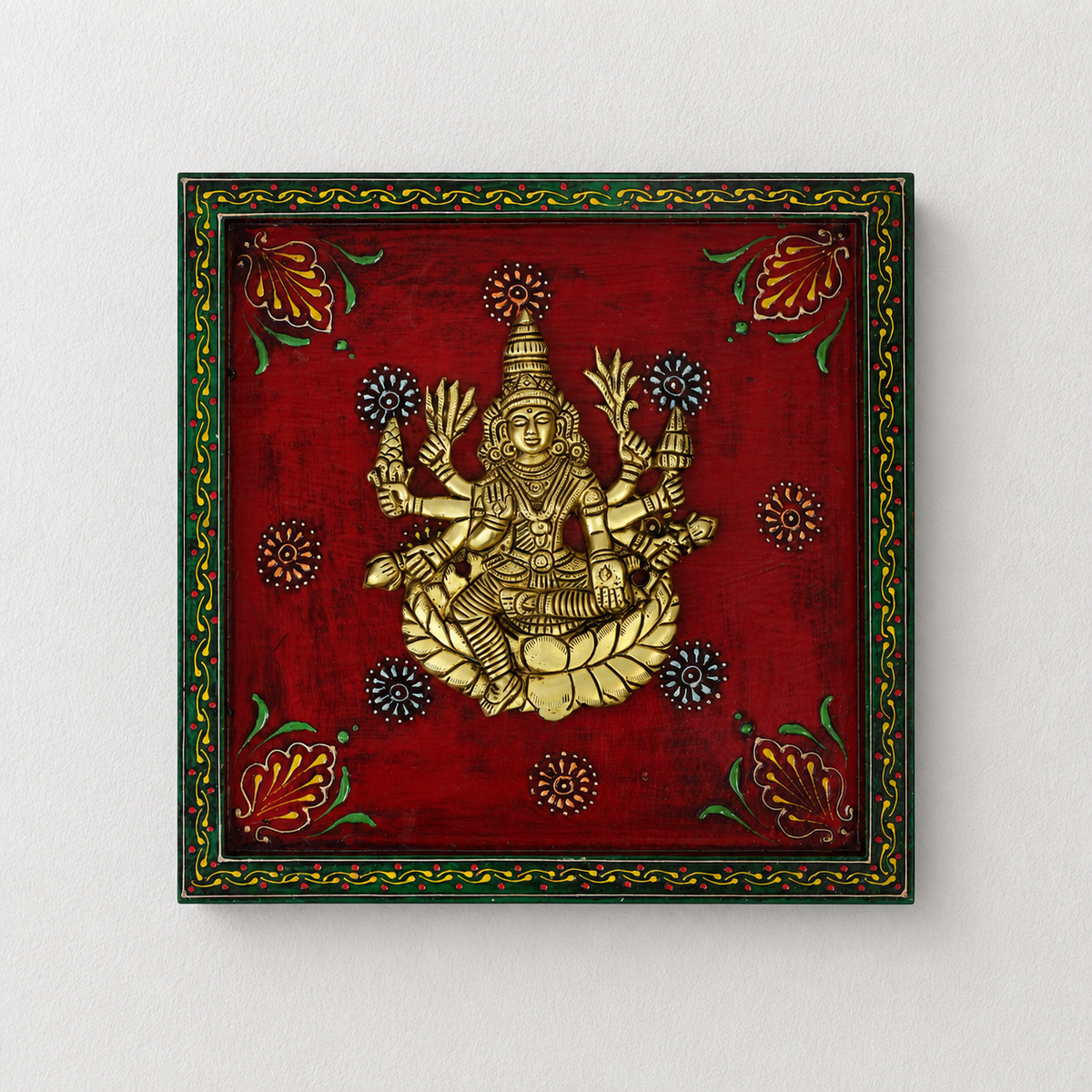 Wooden Handpainted Framed Brass Ashtalakshmi And Lotus -Set of 9