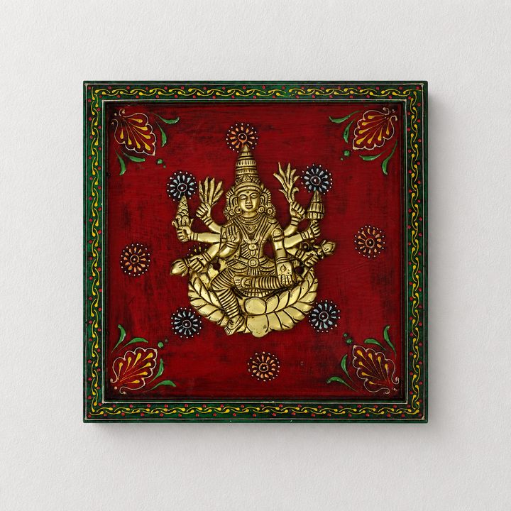 Wooden Handpainted Framed Brass Ashtalakshmi And Lotus -Set of 9