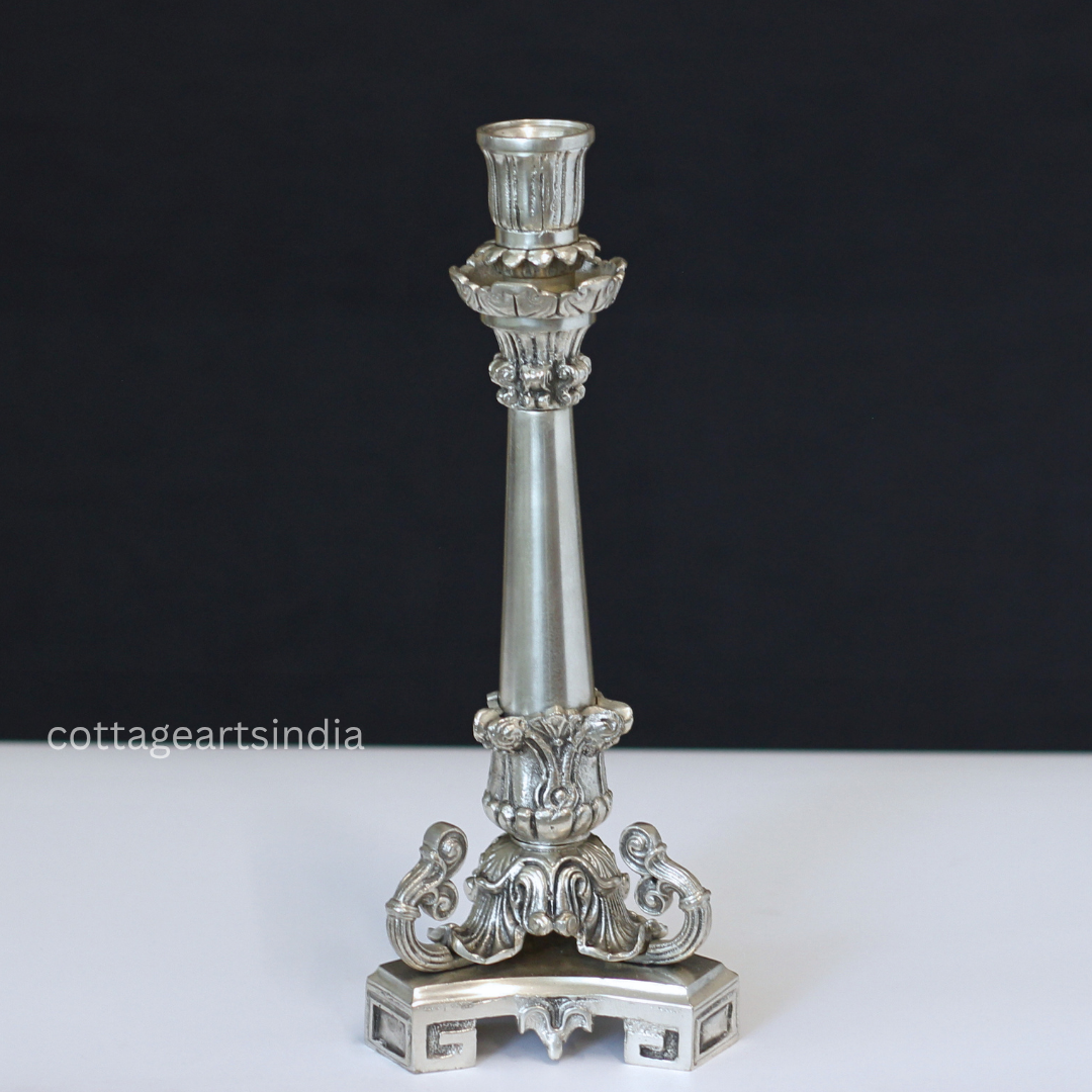 Silver Plated Brass Candelabra | Handcrafted Traditional Candle Holder
