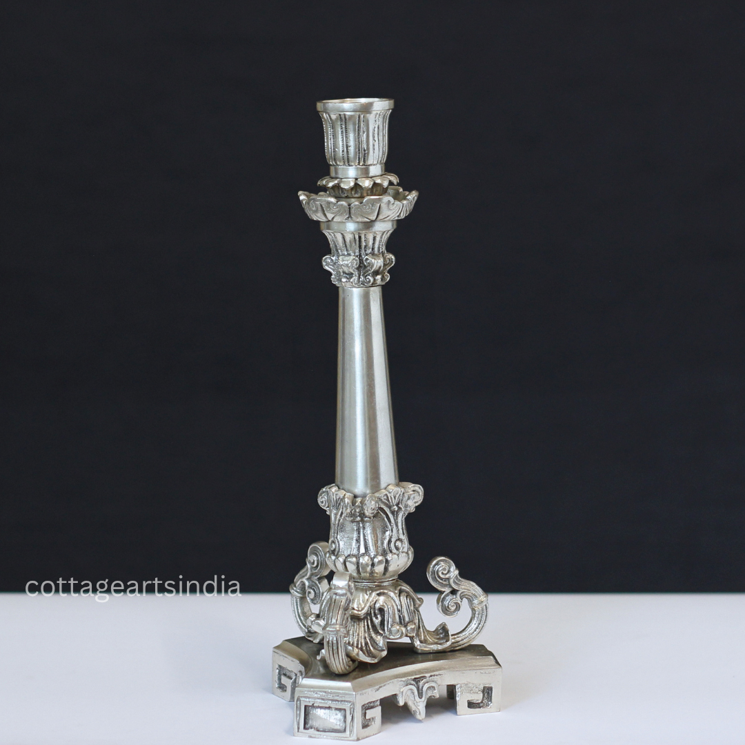 Silver Plated Brass Candelabra | Handcrafted Traditional Candle Holder