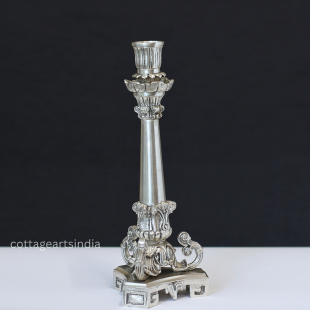 Silver Plated Brass Candelabra | Handcrafted Traditional Candle Holder