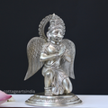 Sitting Brass Garuda in Silver Finish with Folded Hands