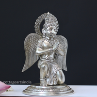 Sitting Brass Garuda in Silver Finish with Folded Hands