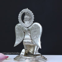 Sitting Brass Garuda in Silver Finish with Folded Hands