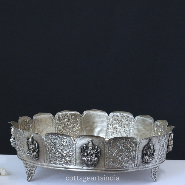 Silver Plated Brass Ashtalakshmi Urli Bowl | Handcrafted Puja Decor
