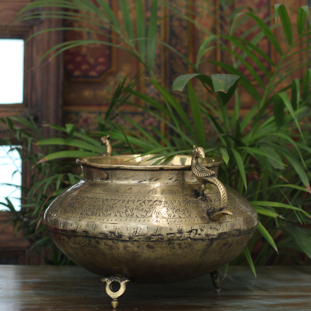 Brass Vintage Carved Planter
