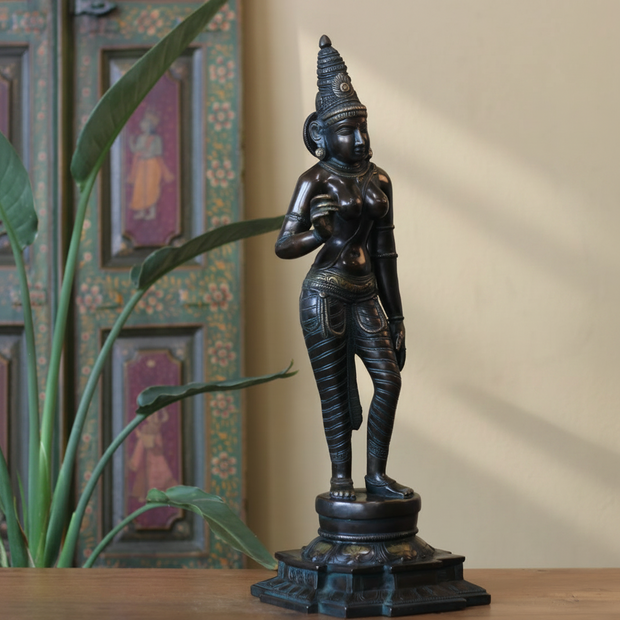 Standing Uma Parvati Brass Sculpture | Chola Style Spiritual Art
