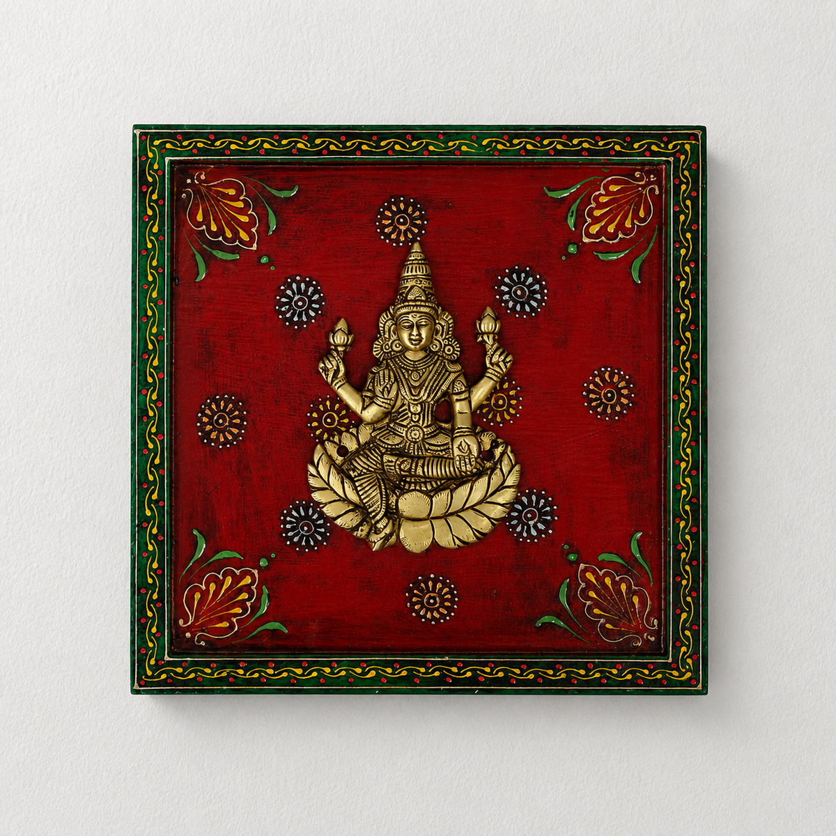 Wooden Handpainted Framed Brass Ashtalakshmi And Lotus -Set of 9