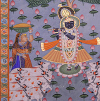 Pichwai Painting Shreenath jI in Lotus Garden With Gopis and Cows