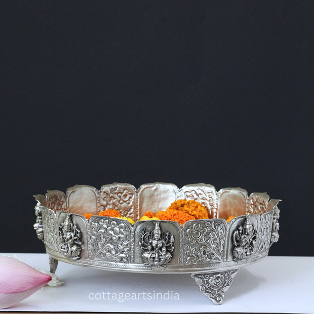 Silver Plated Brass Ashtalakshmi Urli Bowl | Handcrafted Puja Decor