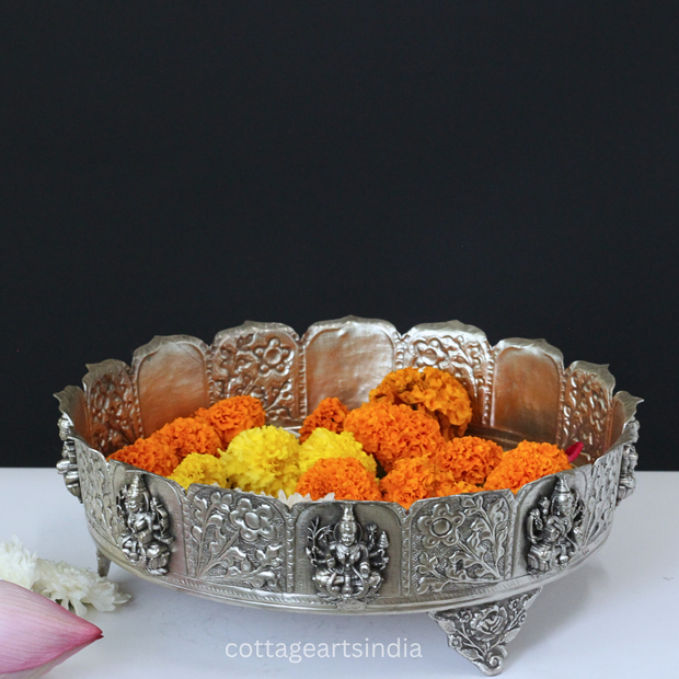 Silver Plated Brass Ashtalakshmi Urli Bowl | Handcrafted Puja Decor