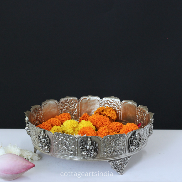 Silver Plated Brass Ashtalakshmi Urli Bowl | Handcrafted Puja Decor