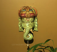 Wooden Ganesha Mask Wall Hanging 12"