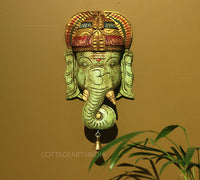 Wooden Ganesha Mask Wall Hanging 12"